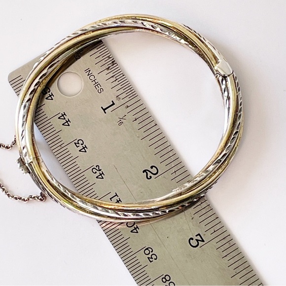 Sterling silver and vermeil hinged bangle bracelet vintage - Picture 9 of 9
